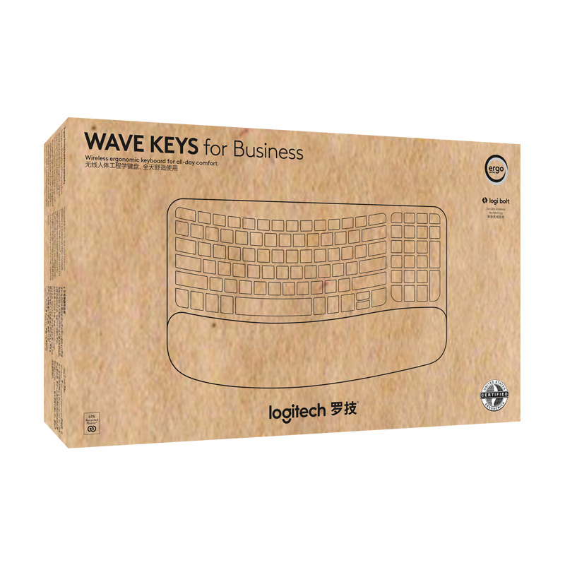 罗技WAVE KEYS 石墨黑无线人体工学键盘 商用版